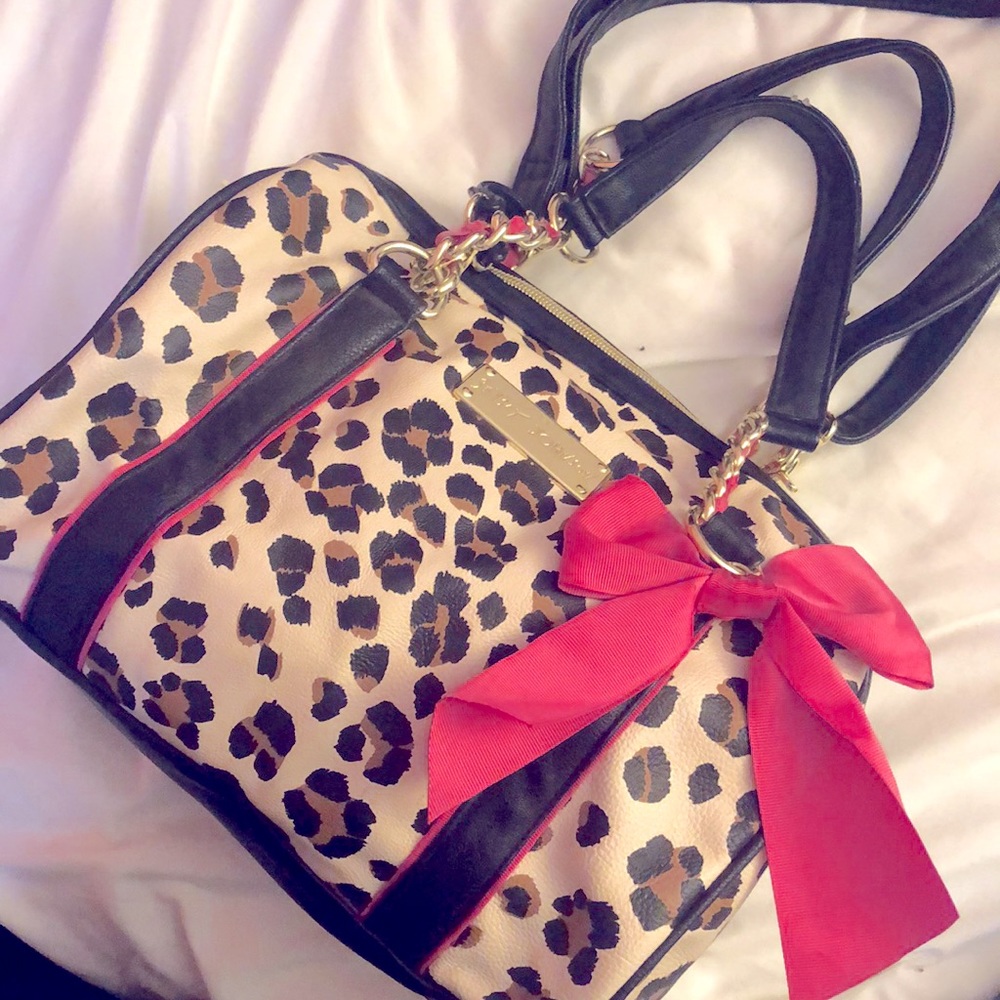 Betsey leopard and pink bow bag